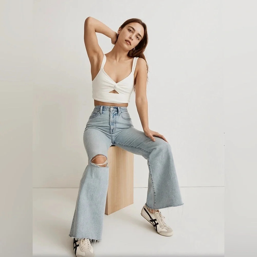 Madewell Cutout Knot-Front Crop Tank Top, Size XXS, NWT
